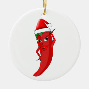 Pepper Diva (röd Hett) med antas (hög) Julgransprydnad Keramik