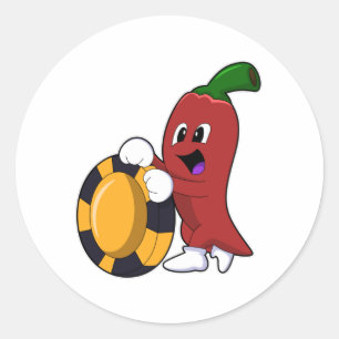 Pepper vid Poker med Poker chip Runt Klistermärke