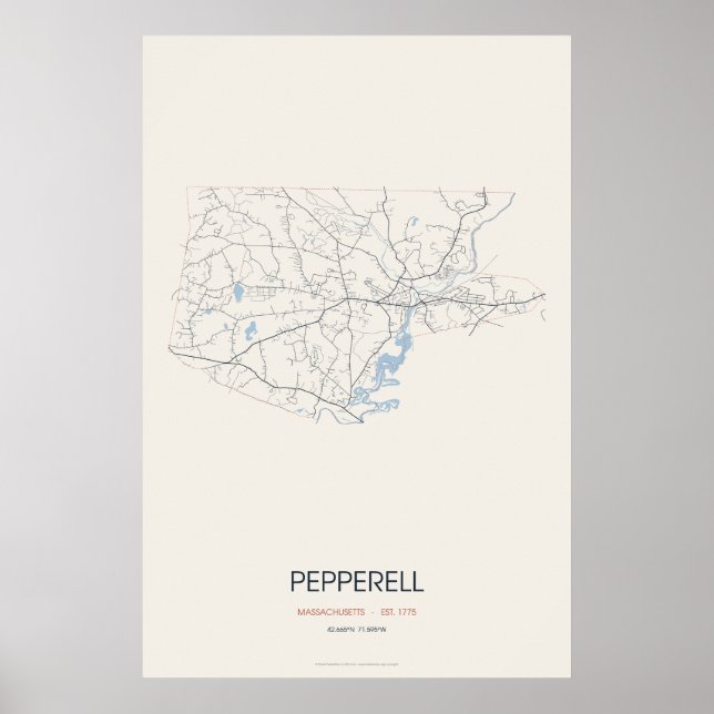 Pepperell Massachusetts Gatukarta Poster – Est. 1 (Framsidan)