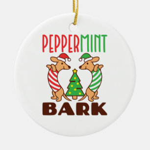 Peppermint Bark Cute Jul Dachshund Doxie Julgransprydnad Keramik