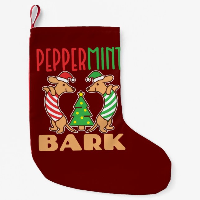 Peppermint Bark jul Dachshund Hund Liten Julstrumpa (Framsidan)