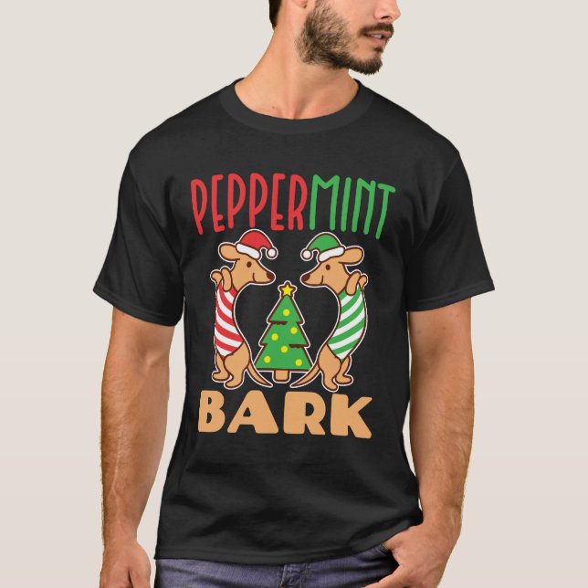 Peppermint Bark jul Dachshund Hund T Shirt (Framsida)