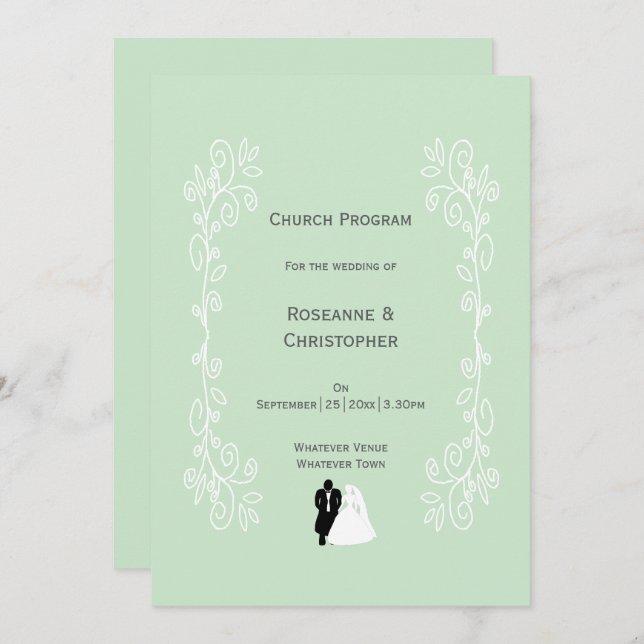 Peppermint Bride and Groom Scrollwork Bröllop Program (Fram/baksida)
