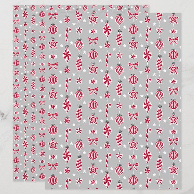 Peppermint Candy Baubles Scrapbook Papper (Fram/baksida)