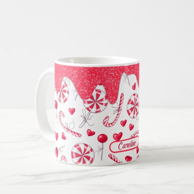 Peppermint Candy cane Mönster jul Kaffemugg (Framsida vänster)