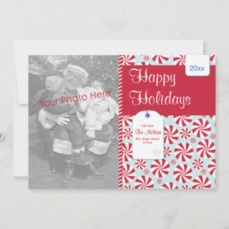 Peppermint Candy Red och Blue Helgdag Photo Card Julkort