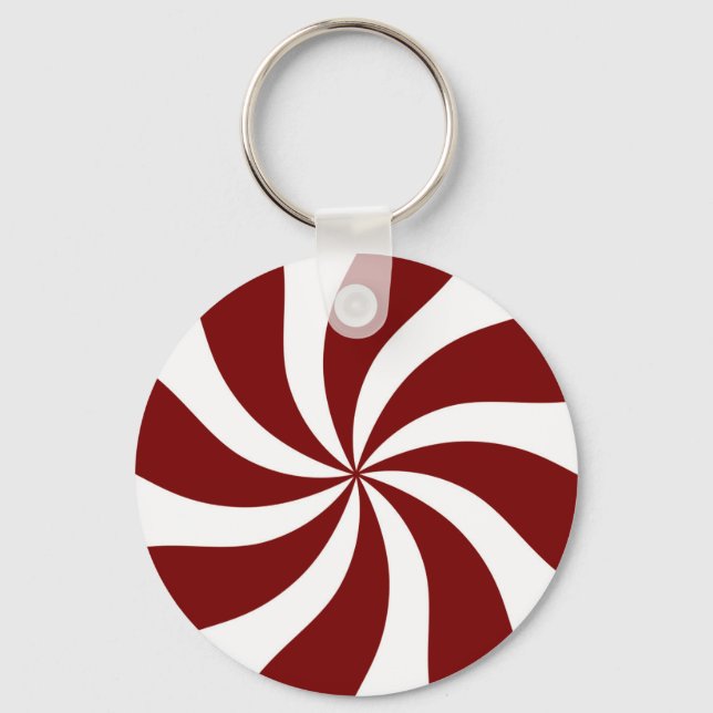 Peppermint Candy Swirl Red and White Nyckelring (Framsida)