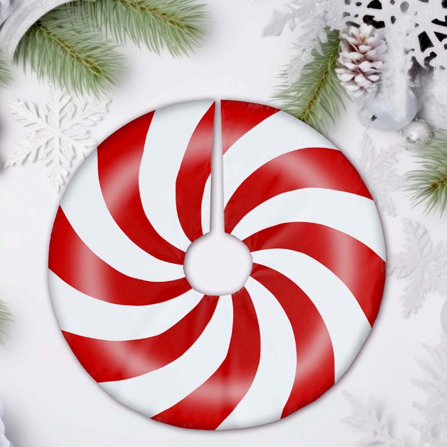 Peppermint Candy Träd Skirt Julgransmatta Borstad Polyester (Add a sweet twist to your holiday decor with our Red and White Peppermint Candy Christmas Tree Skirt)