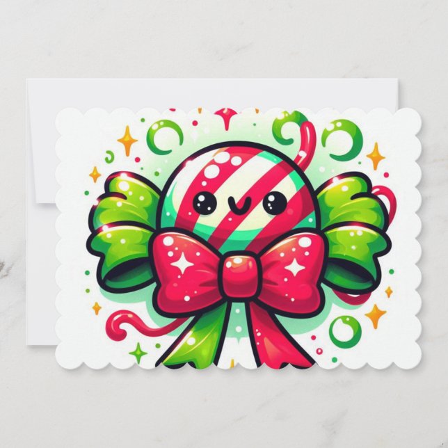 Peppermint Joy: Holiday Candy Character Inbjudningar (Framsida)