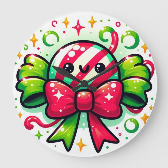 Peppermint Joy: Holiday Candy Character Stor Klocka (Framsida)