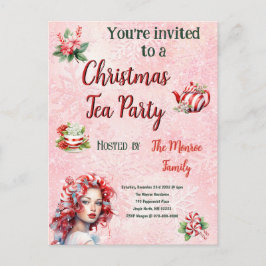 Peppermint Jul Tea Party Rosa Snöflinga Vykort