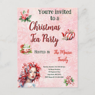 Peppermint Jul Tea Party Rosa Snöflinga Vykort