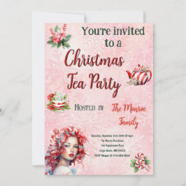 Peppermint jul Tea Party Rosa Snowflake Inbjudningar