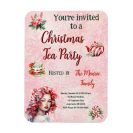 Peppermint jul Tea Party Rosa Snowflake Magnet