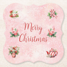 Peppermint jul Tea Party Rosa Snowflake Underlägg Papper
