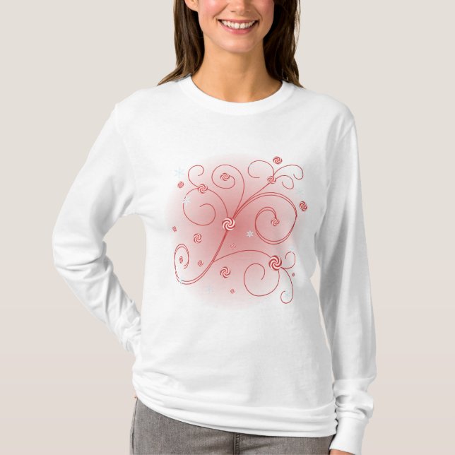 Peppermint och Snowflake Swirly Works T-shirt (Framsida)