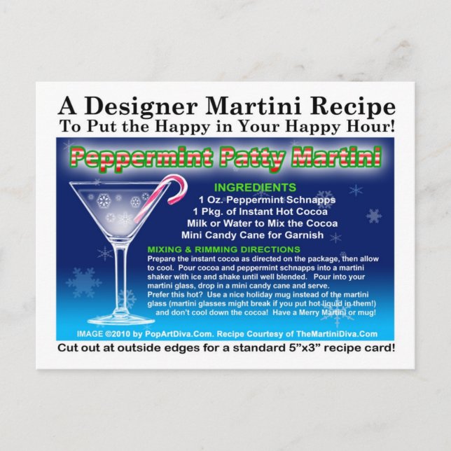 Peppermint Patty jul Martini Recipe Postcard Vykort (Framsida)