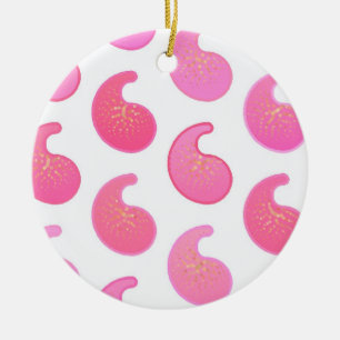 Peppermint rosa paisley på vitt julgransprydnad keramik