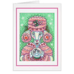 PEPPERMINT ROSA PUDEL CHRISTMAS GREETING CARD B OBS KORT