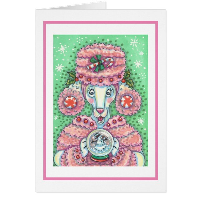 PEPPERMINT ROSA PUDEL CHRISTMAS GREETING CARD B OBS KORT (Framsidan)