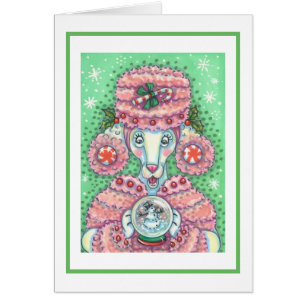 PEPPERMINT ROSA PUDEL CHRISTMAS GREETING CARD B OBS KORT
