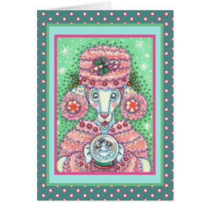 PEPPERMINT ROSA PUDEL CHRISTMAS GREETING CARD V OBS KORT