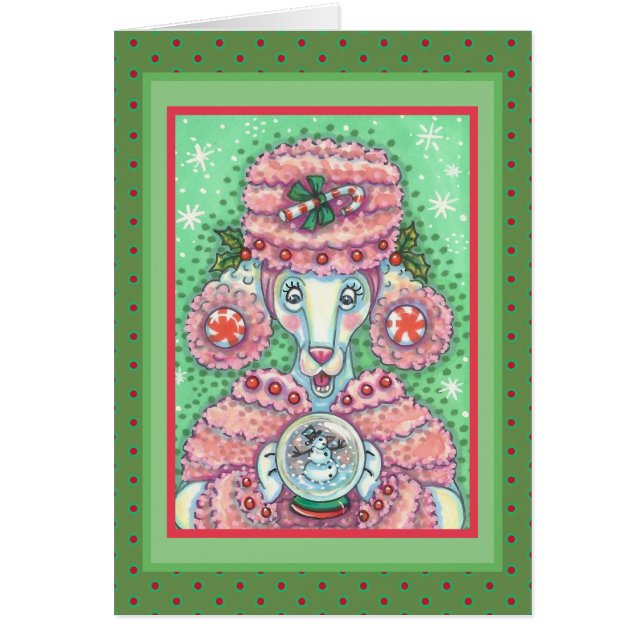PEPPERMINT ROSA PUDEL CHRISTMAS GREETING CARD V OBS KORT (Framsidan)