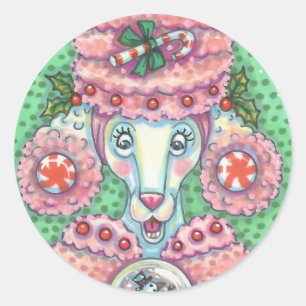 PEPPERMINT ROSA PUDEL, CHRISTMAS HUND STICKERS Rnd Runt Klistermärke