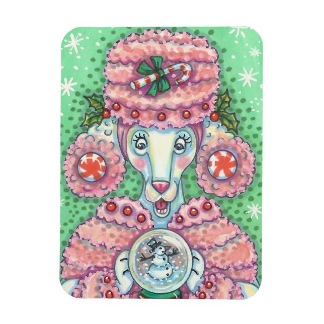 PEPPERMINT ROSA PUDEL, FUNNY CHRISTMAS HUND MAGNET (Vertikal)