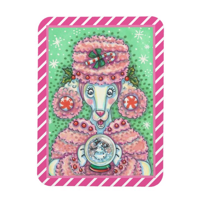 PEPPERMINT ROSA PUDEL, FUNNY CHRISTMAS HUND MAGNET (Vertikal)