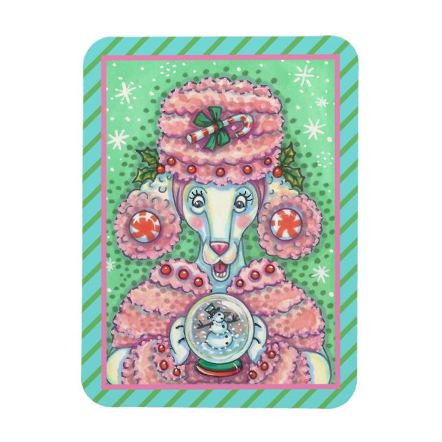 PEPPERMINT ROSA PUDEL, FUNNY CHRISTMAS HUND MAGNET (Vertikal)