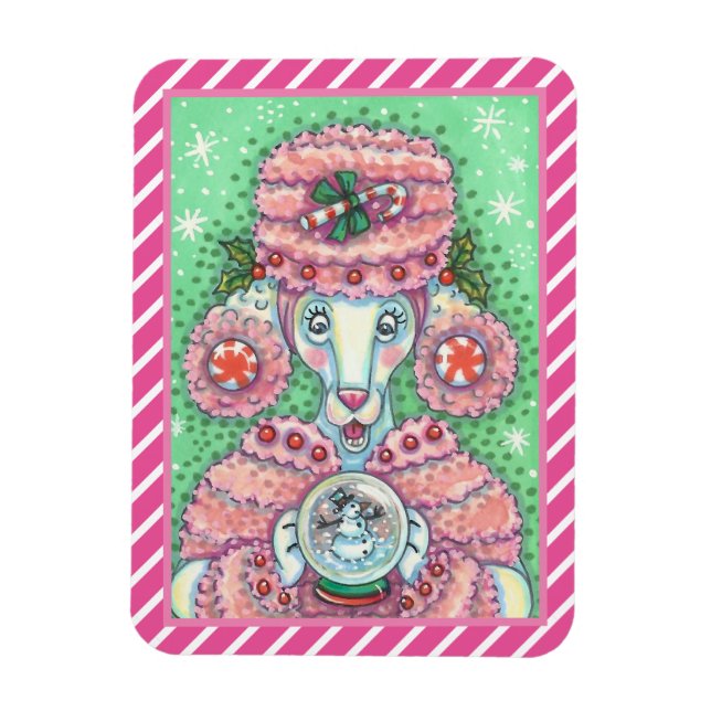 PEPPERMINT ROSA PUDEL, FUNNY CHRISTMAS HUND MAGNET (Vertikal)