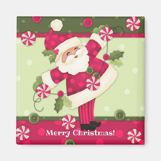 Peppermint Santa Anpassningsbar 2"x2" Square Magne Magnet (Framsidan)