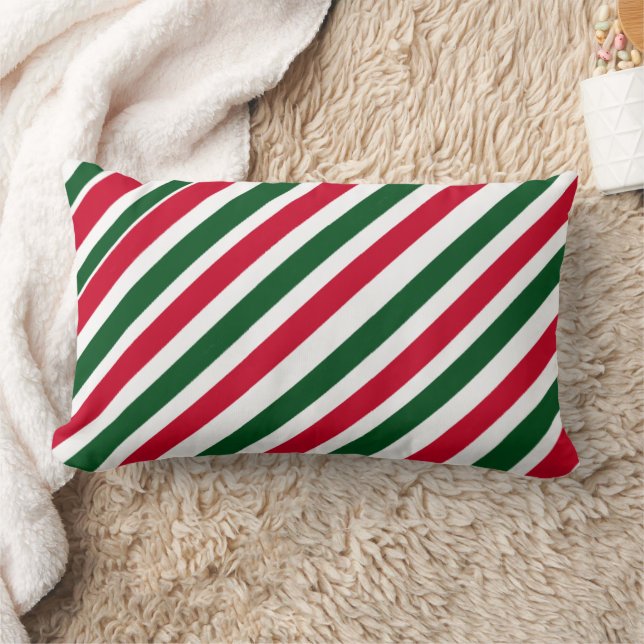Peppermint Stick Stripes in Red, Green, and White Lumbarkudde (Filt)