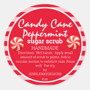 Peppermint Sugar SCrub Red White Stripe DiY Label Runt Klistermärke