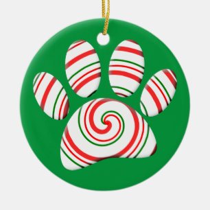 Peppermint Swirl Hund i Röd Grönt Vit Julgransprydnad Keramik