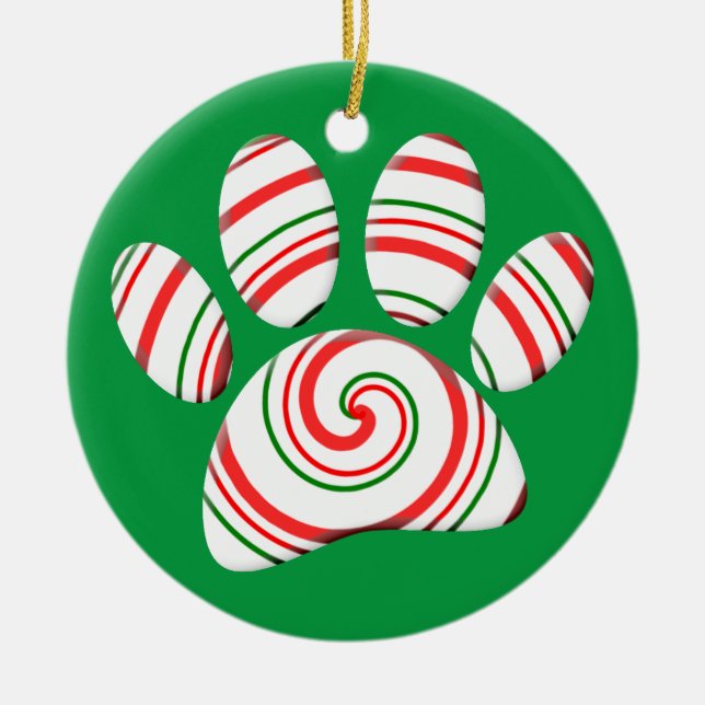Peppermint Swirl Hund i Röd Grönt Vit Julgransprydnad Keramik (Framsidan)