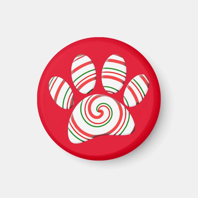 Peppermint Swirl Hund i Röd Grönt Vit Magnet (Framsidan)