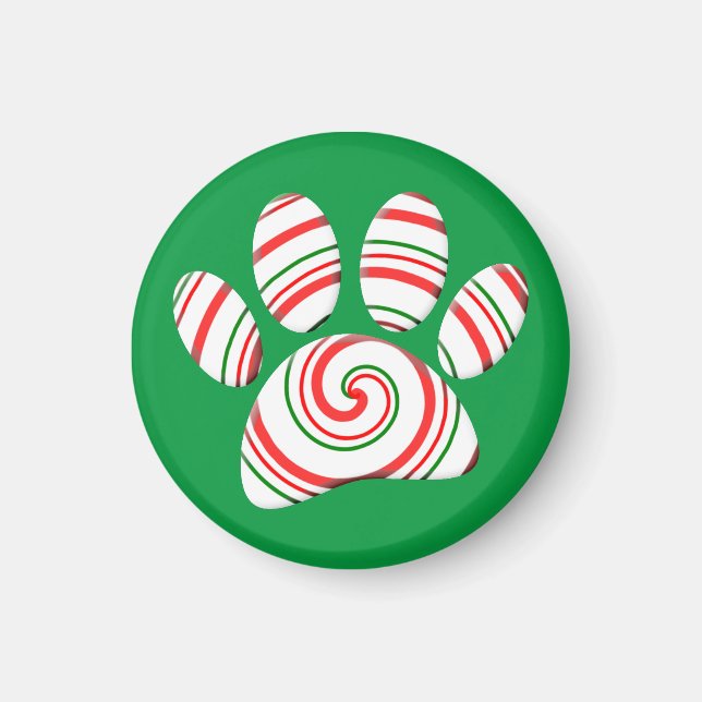 Peppermint Swirl Hund i Röd Grönt Vit Magnet (Framsidan)