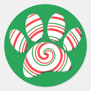 Peppermint Swirl Hund i Röd Grönt Vit Runt Klistermärke