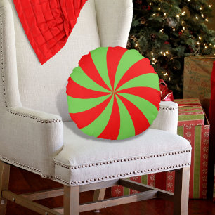 Peppermint Swirl Red Grönt Round Pillow Rund Kudde