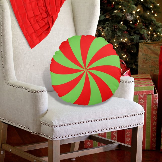 Peppermint Swirl Red Grönt Round Pillow Rund Kudde (Skapare uppladdad)