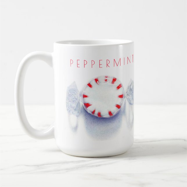PEPPERMINTS KARAMELL Hög Vit Mugg + Text (Vänster)