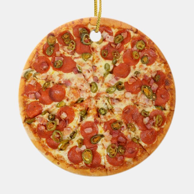 Pepperoni Cheese Pizza Funny Gag Food God Jul Julgransprydnad Keramik (Framsidan)
