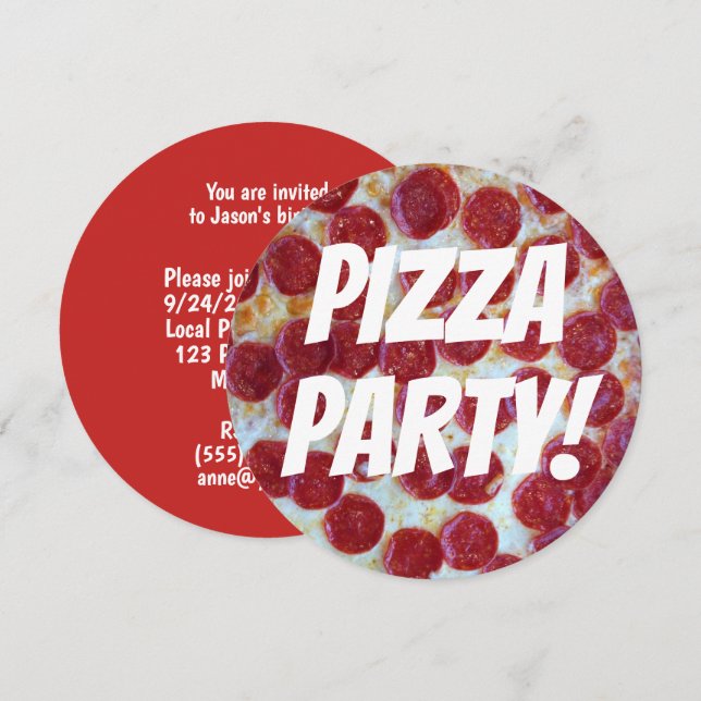 Pepperoni Foto Pizza Fest Födelsedag Inbjudningar (Fram/baksida)