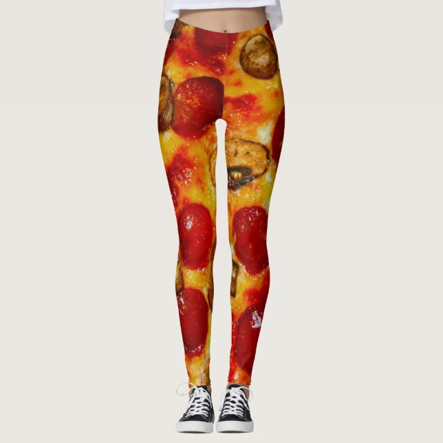 Pepperoni och Mushroom Pizza Leggings (Framsida)