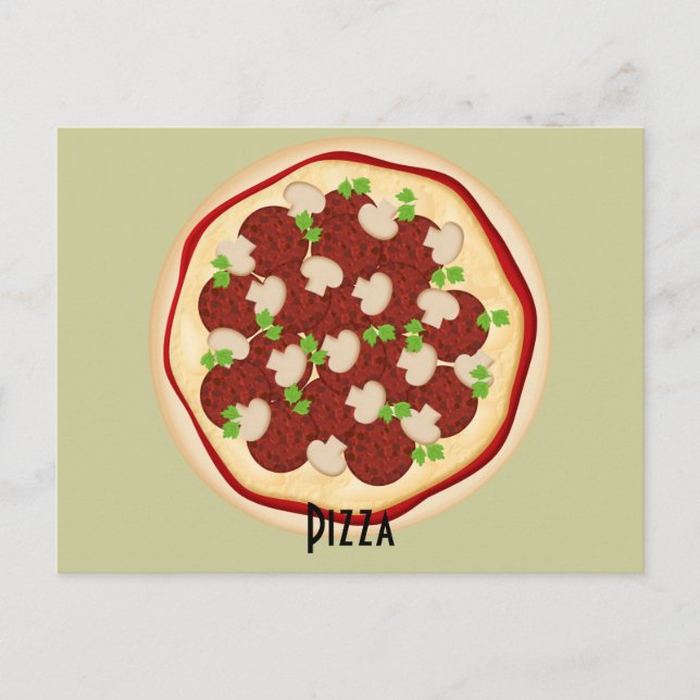 Pepperoni och svampar Pizza Recept Card Vykort (Framsida)