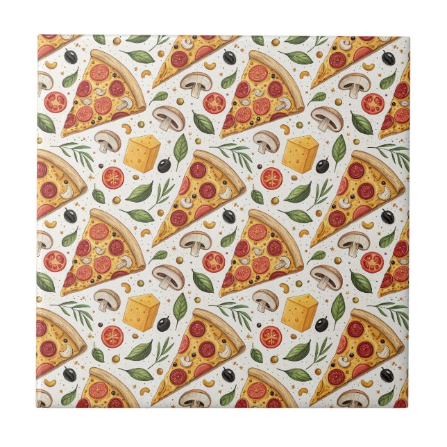 Pepperoni Pizza Älskare Mönster - Rolig Pizzafest Kakelplatta (Framsidan)