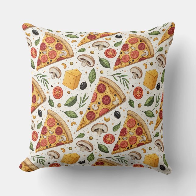 Pepperoni Pizza Älskare Mönster - Rolig Pizzafest Kudde (Framsida)