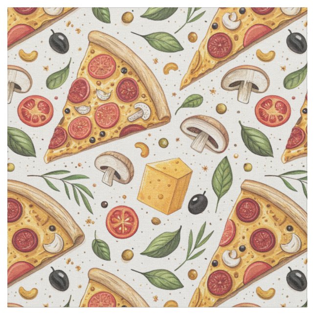 Pepperoni Pizza Älskare Mönster - Rolig Pizzafest Tyg (Närbild)